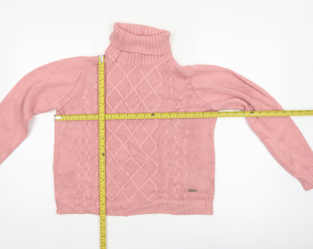 Roadster Women Pink S Cable-Knit Roll Neck Acrylic Jumper