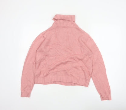 Roadster Women Pink S Cable-Knit Roll Neck Acrylic Jumper
