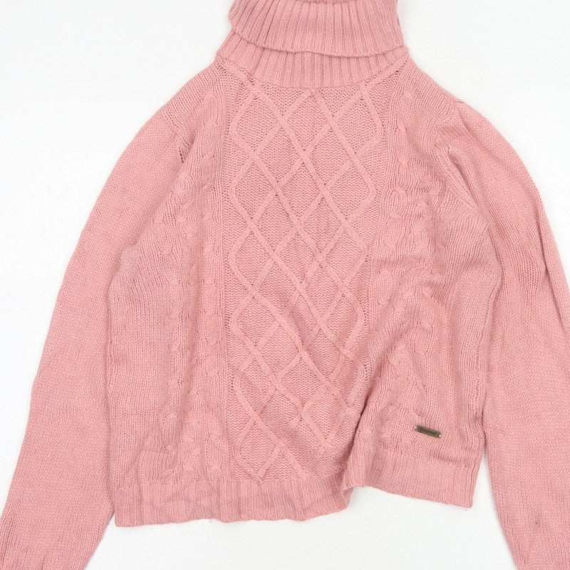 Roadster Women Pink S Cable-Knit Roll Neck Acrylic Jumper
