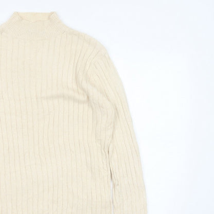 Hawkshead Men’s Ivory Cotton Rib Knit Mock Neck Pullover Jumper L
