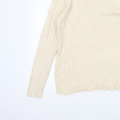 Hawkshead Men’s Ivory Cotton Rib Knit Mock Neck Pullover Jumper L
