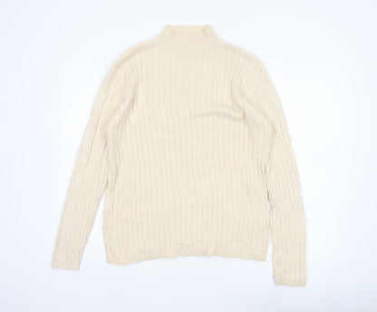 Hawkshead Men’s Ivory Cotton Rib Knit Mock Neck Pullover Jumper L