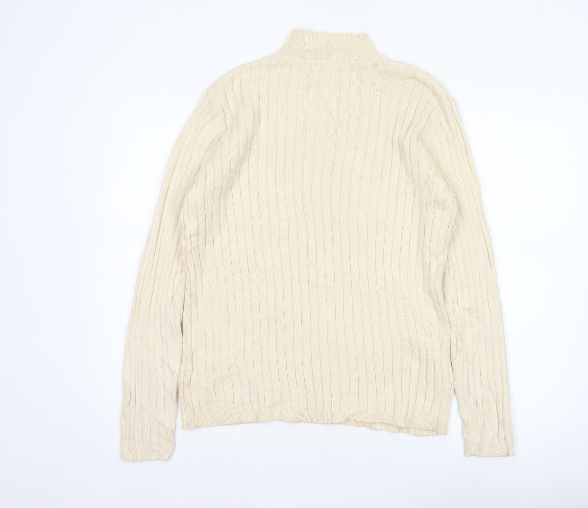 Hawkshead Men’s Ivory Cotton Rib Knit Mock Neck Pullover Jumper L