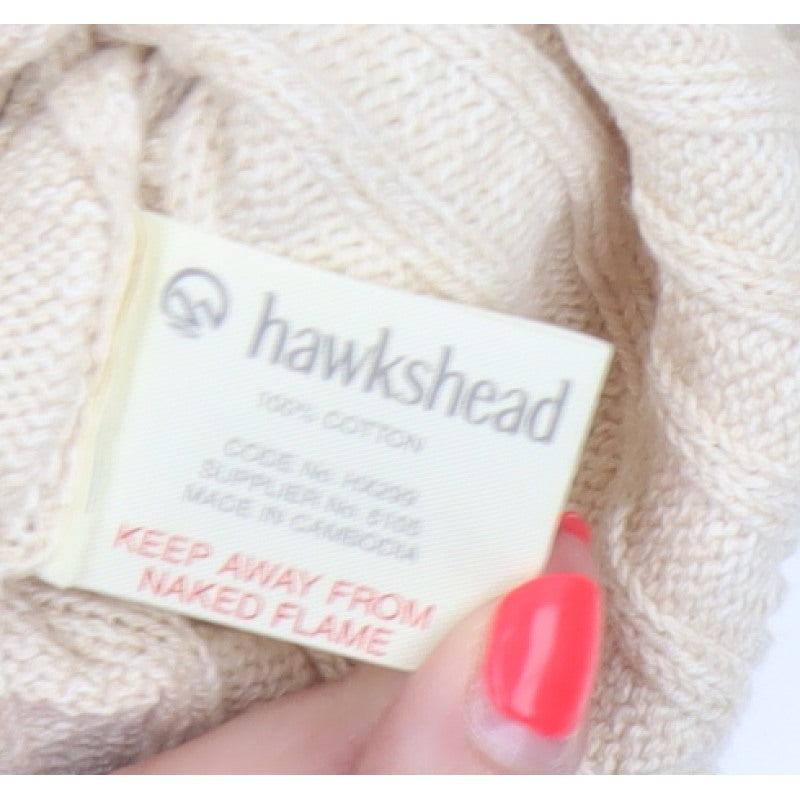 Hawkshead Men’s Ivory Cotton Rib Knit Mock Neck Pullover Jumper L