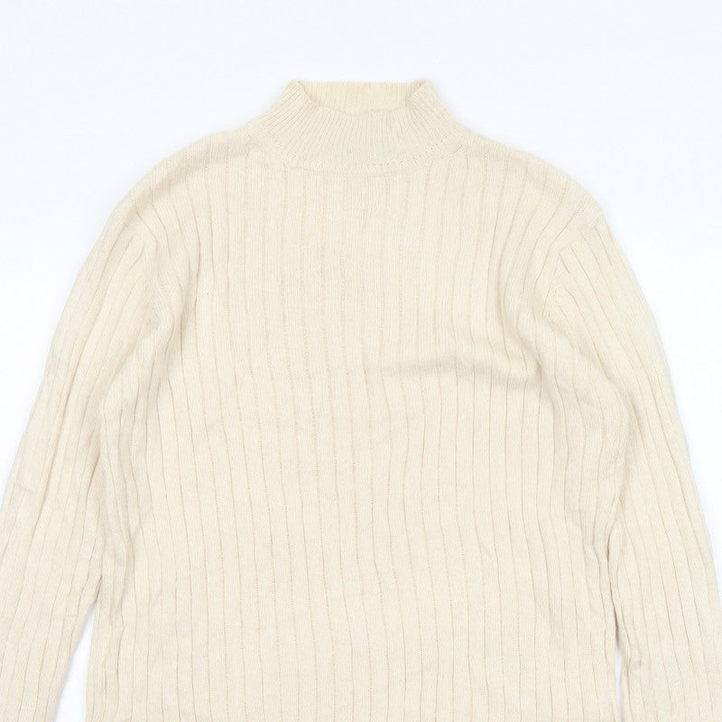 Hawkshead Men’s Ivory Cotton Rib Knit Mock Neck Pullover Jumper L