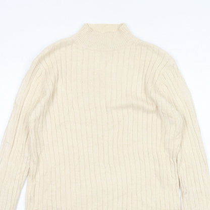 Hawkshead Men’s Ivory Cotton Rib Knit Mock Neck Pullover Jumper L