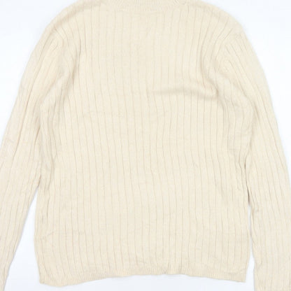 Hawkshead Men’s Ivory Cotton Rib Knit Mock Neck Pullover Jumper L