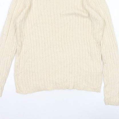 Hawkshead Men’s Ivory Cotton Rib Knit Mock Neck Pullover Jumper L