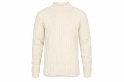 Hawkshead Men’s Ivory Cotton Rib Knit Mock Neck Pullover Jumper L