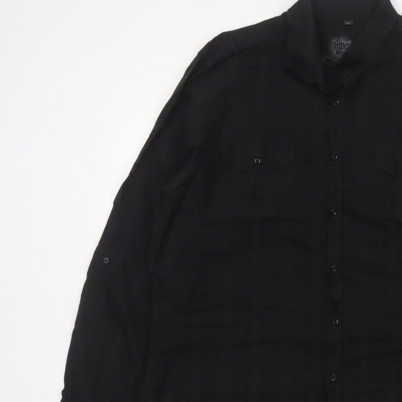 River Island Men’s Black 2XL Extra-Slim Cotton Button-Up Shirt