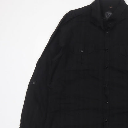 River Island Men’s Black 2XL Extra-Slim Cotton Button-Up Shirt