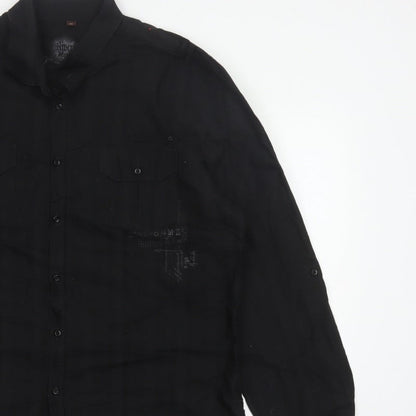 River Island Men’s Black 2XL Extra-Slim Cotton Button-Up Shirt