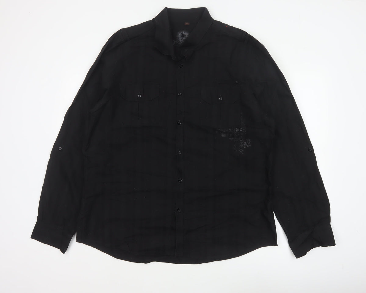 River Island Men’s Black 2XL Extra-Slim Cotton Button-Up Shirt