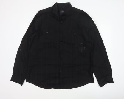 River Island Men’s Black 2XL Extra-Slim Cotton Button-Up Shirt