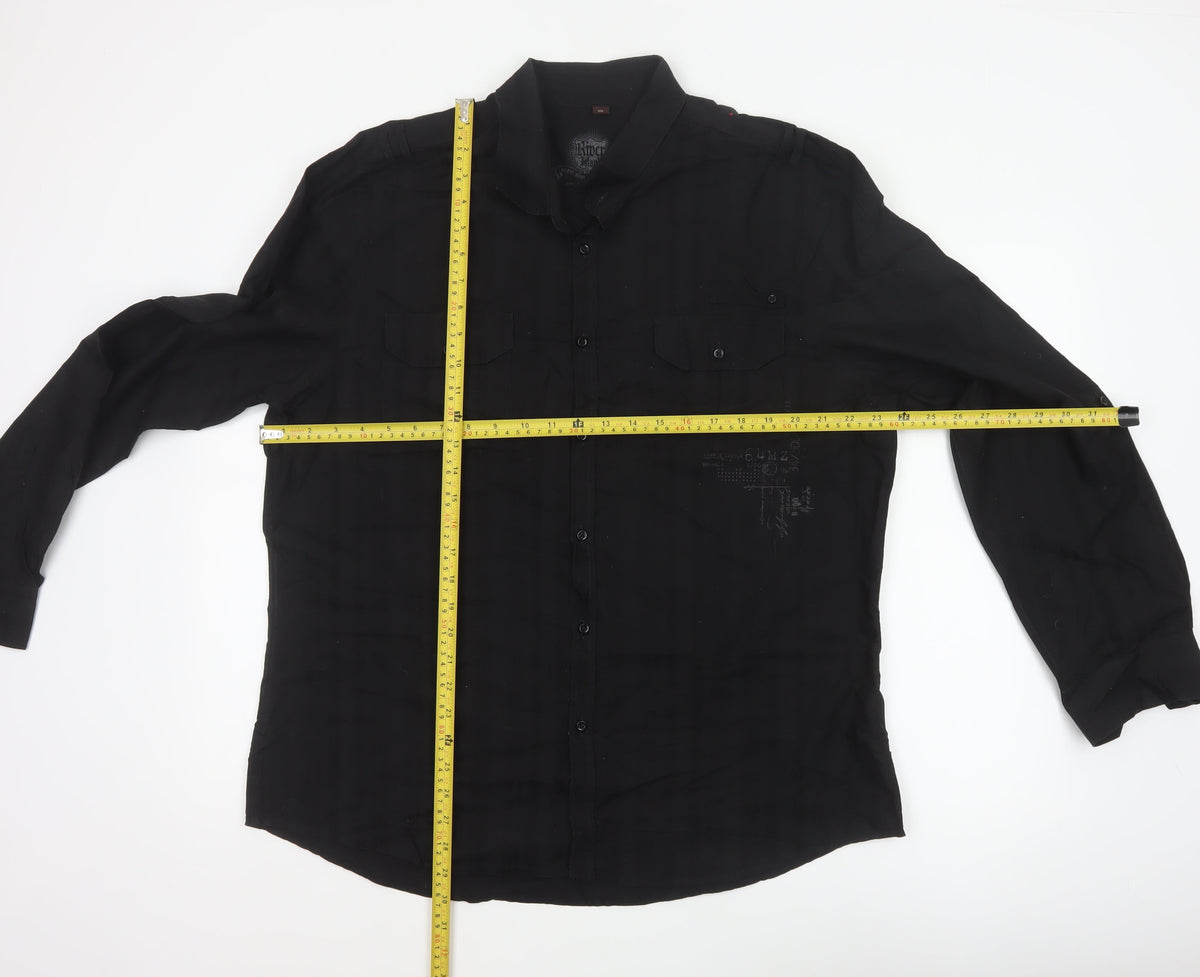 River Island Men’s Black 2XL Extra-Slim Cotton Button-Up Shirt