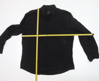 River Island Men’s Black 2XL Extra-Slim Cotton Button-Up Shirt