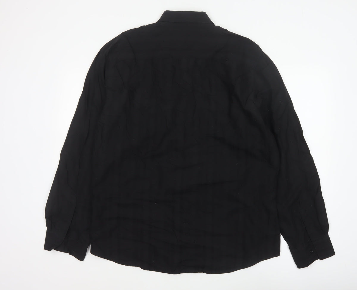River Island Men’s Black 2XL Extra-Slim Cotton Button-Up Shirt