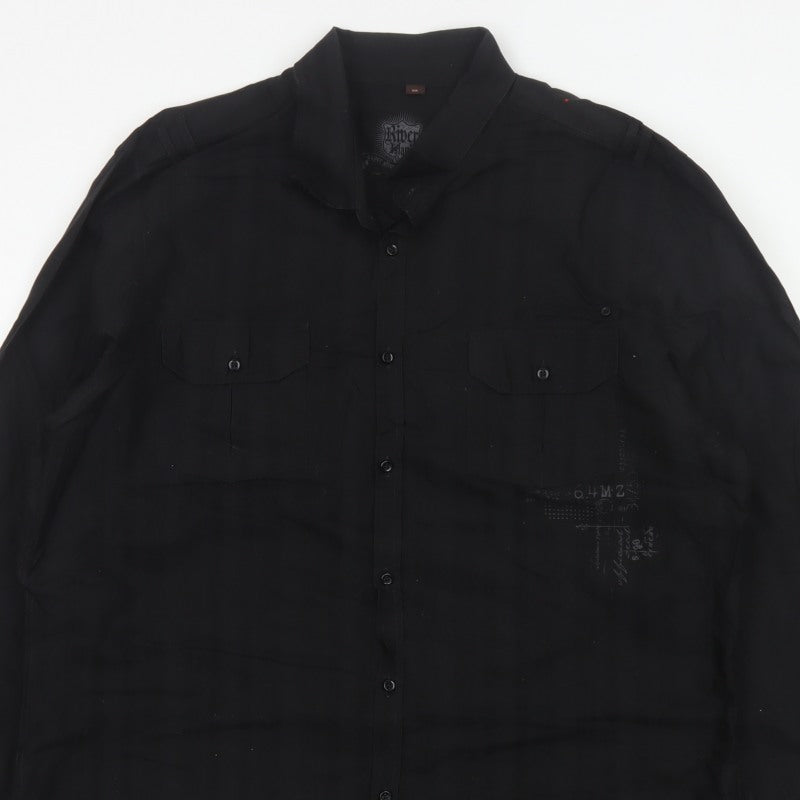 River Island Men’s Black 2XL Extra-Slim Cotton Button-Up Shirt