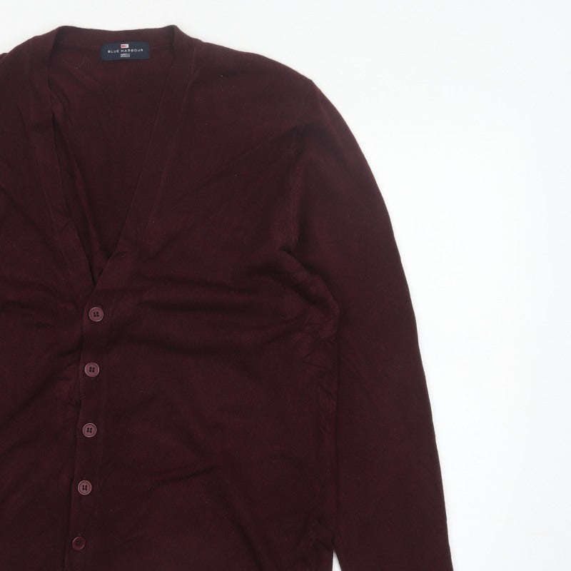 Marks and Spencer Blue Harbour Men Brown L V-Neck Button Cardigan