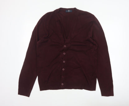 Marks and Spencer Blue Harbour Men Brown L V-Neck Button Cardigan