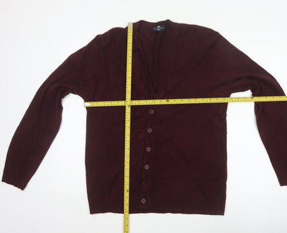 Marks and Spencer Blue Harbour Men Brown L V-Neck Button Cardigan