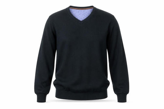 Front view of Paulmark Men's Black, size S, V-Neck Fine Knit Long Sleeve Jumper