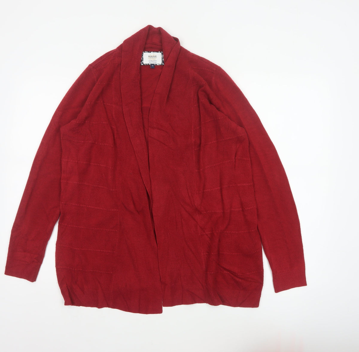 Maine New England Women’s Red Open Cardigan Size 14 Long Sleeve Knit