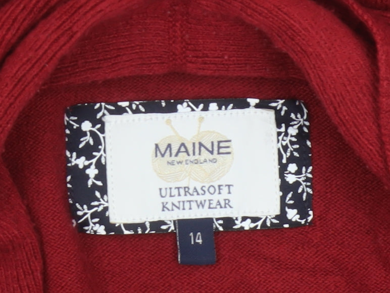 Maine New England Women’s Red Open Cardigan Size 14 Long Sleeve Knit