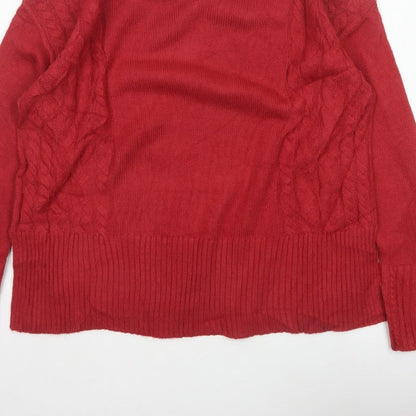 Damart Women Red Cable Knit V-Neck Pullover Jumper UK 16