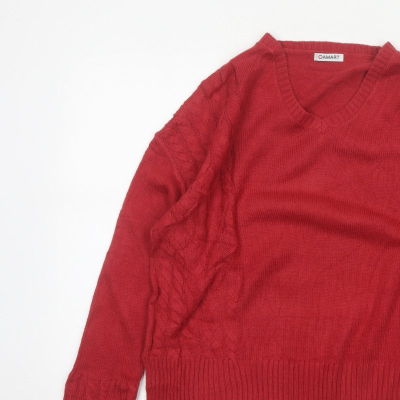 Damart Women Red Cable Knit V-Neck Pullover Jumper UK 16