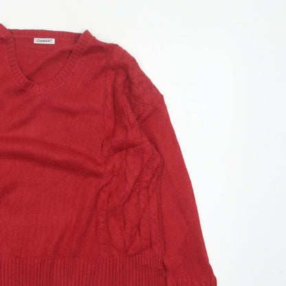 Damart Women Red Cable Knit V-Neck Pullover Jumper UK 16
