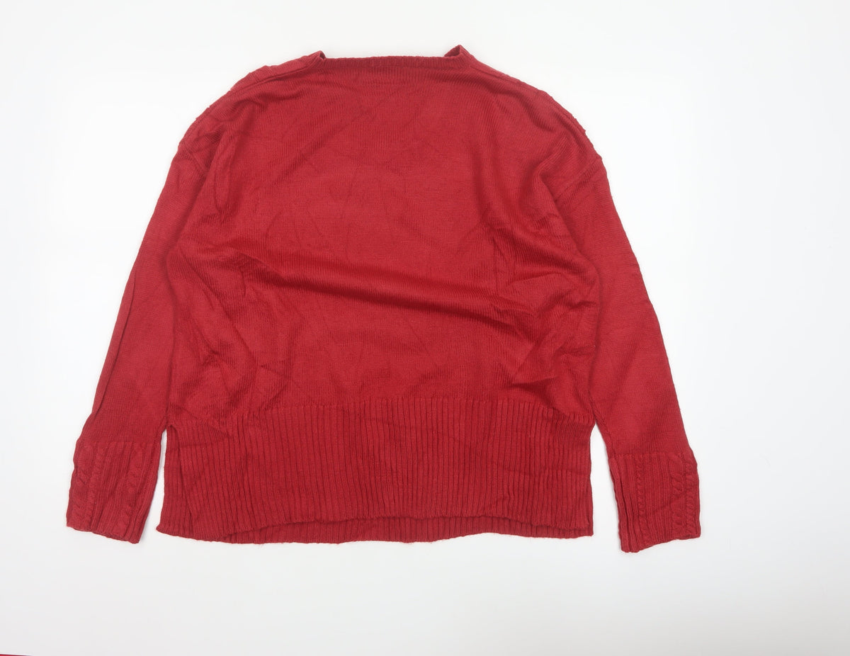 Damart Women Red Cable Knit V-Neck Pullover Jumper UK 16
