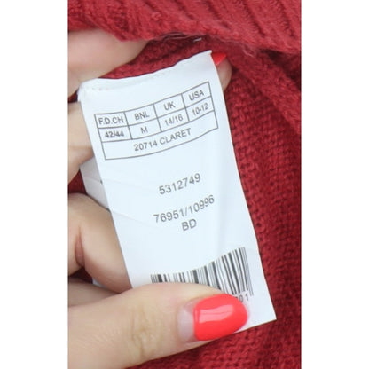 Damart Women Red Cable Knit V-Neck Pullover Jumper UK 16