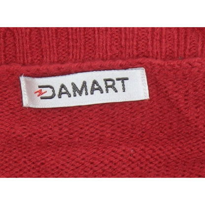 Damart Women Red Cable Knit V-Neck Pullover Jumper UK 16