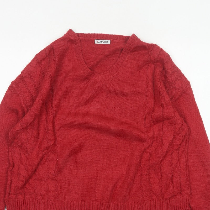 Damart Women Red Cable Knit V-Neck Pullover Jumper UK 16