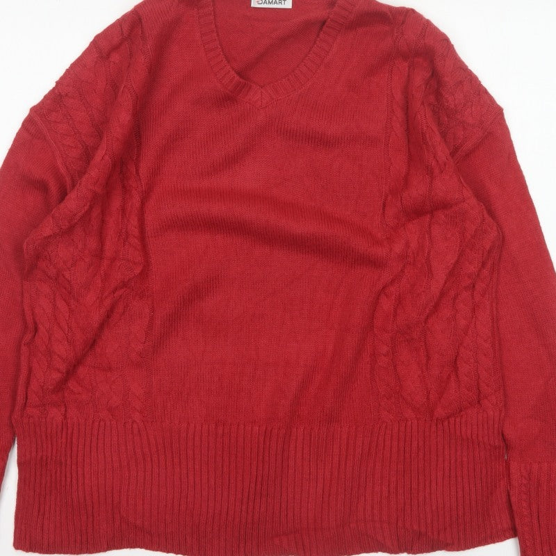 Damart Women Red Cable Knit V-Neck Pullover Jumper UK 16