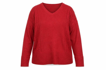 Damart Women Red Cable Knit V-Neck Pullover Jumper UK 16