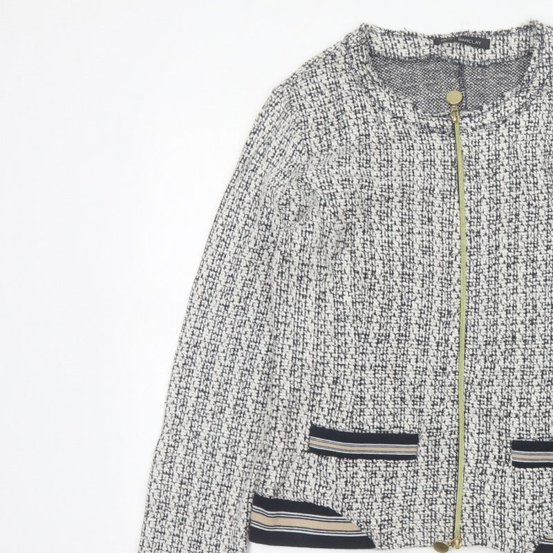 Betty Barclay Women Black White UK 14 Bomber Jacket Full Zip Knit