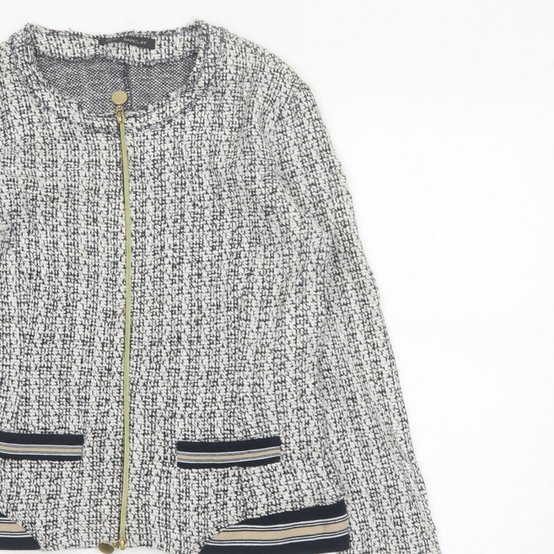 Betty Barclay Women Black White UK 14 Bomber Jacket Full Zip Knit