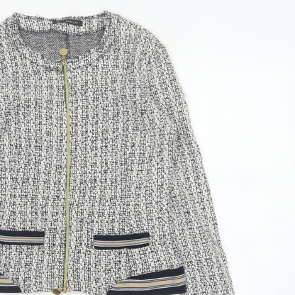 Betty Barclay Women Black White UK 14 Bomber Jacket Full Zip Knit