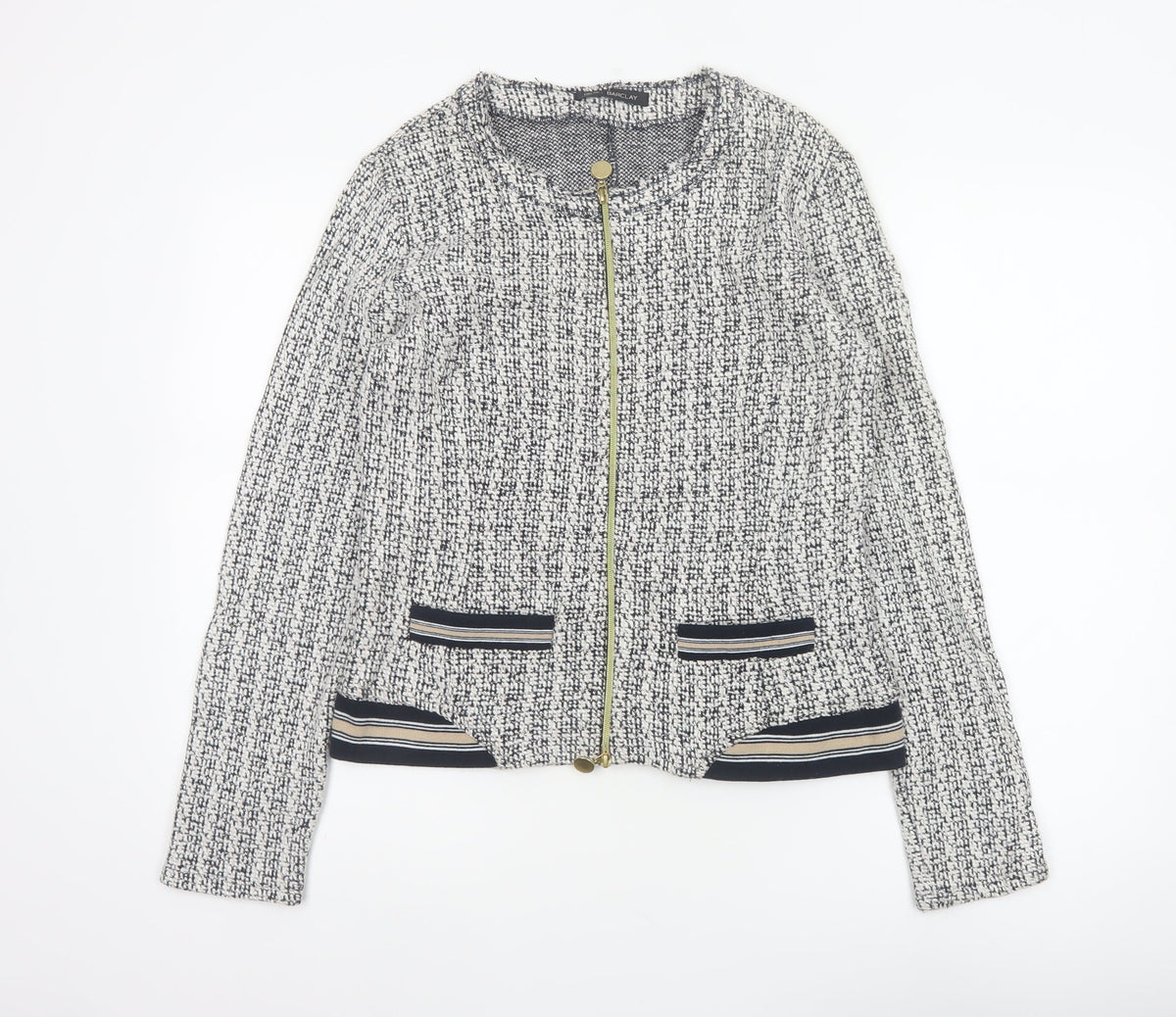 Betty Barclay Women Black White UK 14 Bomber Jacket Full Zip Knit