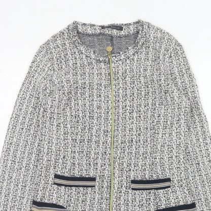 Betty Barclay Women Black White UK 14 Bomber Jacket Full Zip Knit