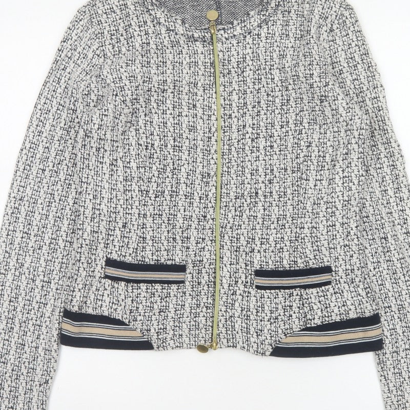 Betty Barclay Women Black White UK 14 Bomber Jacket Full Zip Knit