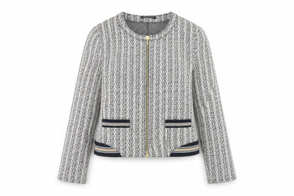 Betty Barclay Women Black White UK 14 Bomber Jacket Full Zip Knit