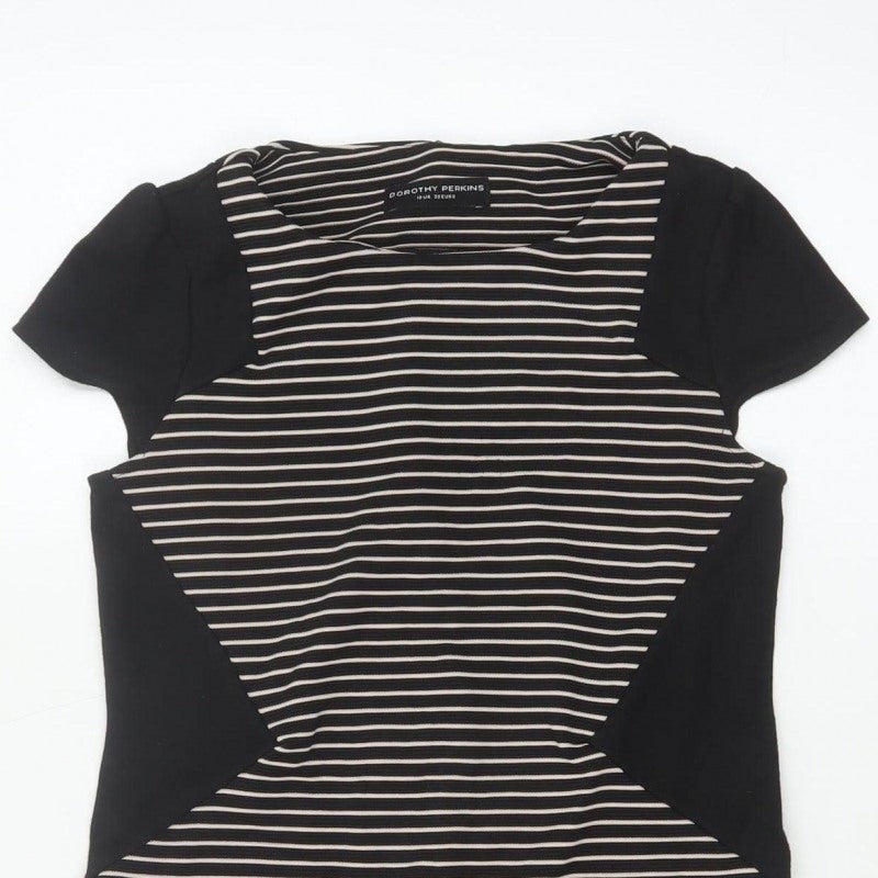 Dorothy Perkins Women Black White Stripe Off Shoulder Bodycon Dress UK 10