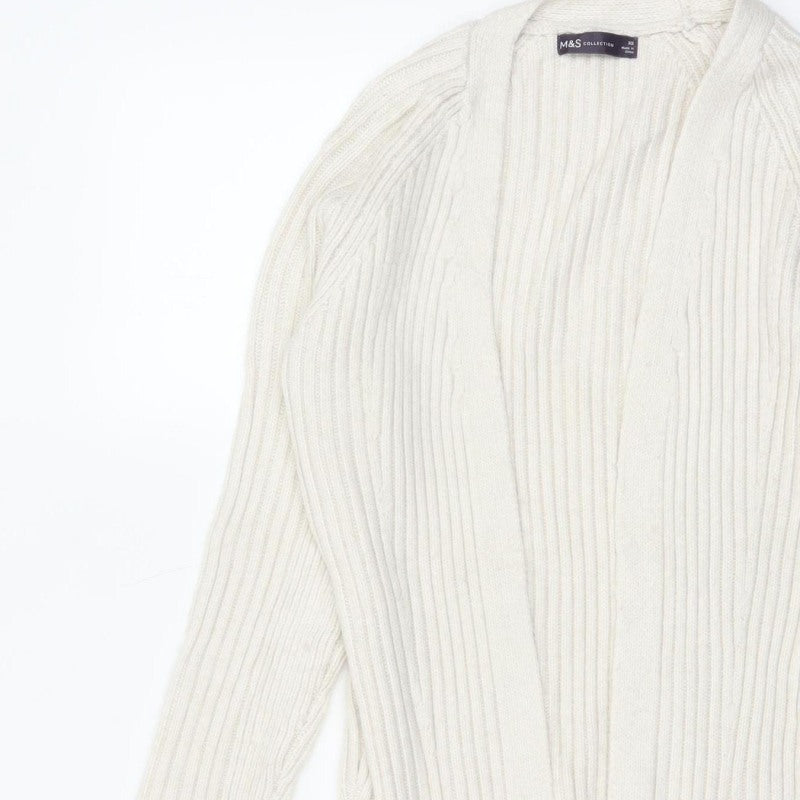 Marks and Spencer Women Ivory XS Cable-Knit V-Neck Long Sleeve Jumper