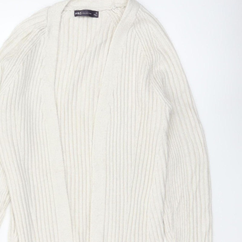 Marks and Spencer Women Ivory XS Cable-Knit V-Neck Long Sleeve Jumper
