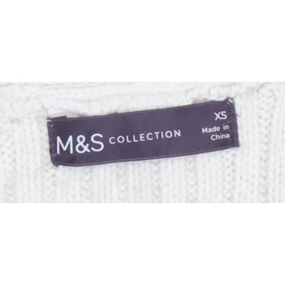 Marks and Spencer Women Ivory XS Cable-Knit V-Neck Long Sleeve Jumper