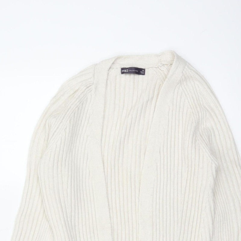 Marks and Spencer Women Ivory XS Cable-Knit V-Neck Long Sleeve Jumper