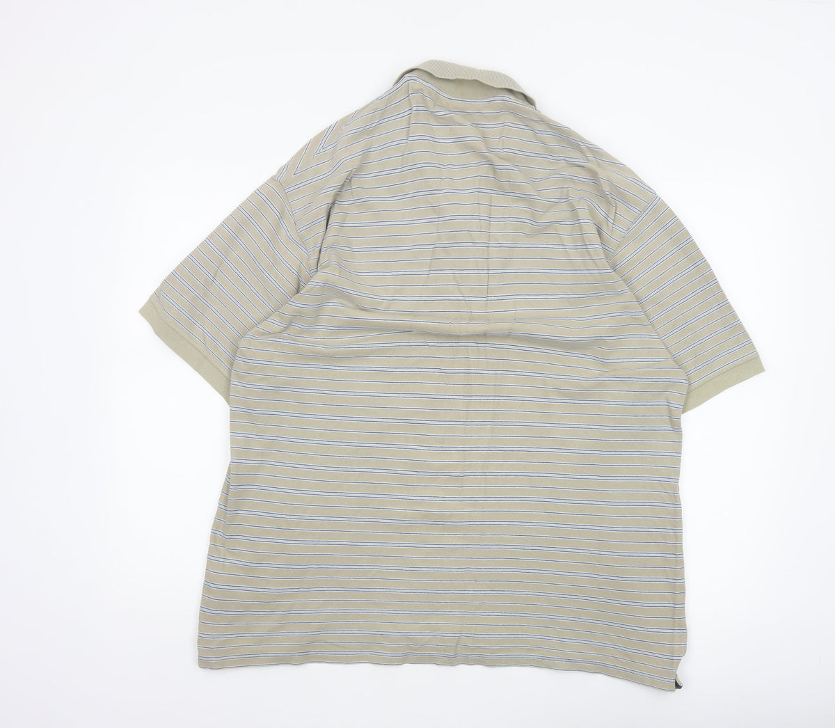 Marks and Spencer Men’s Beige Blue Harbour Striped Cotton Polo Shirt L